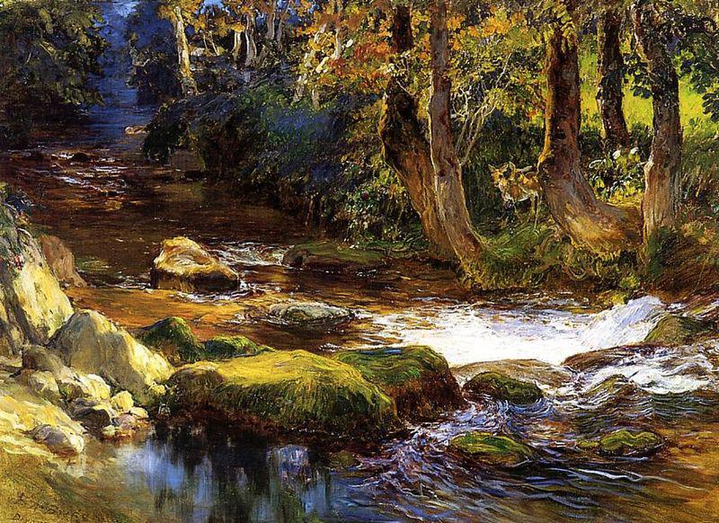 Frederick Arthur Bridgman River Landscape with Deer Sweden oil painting art